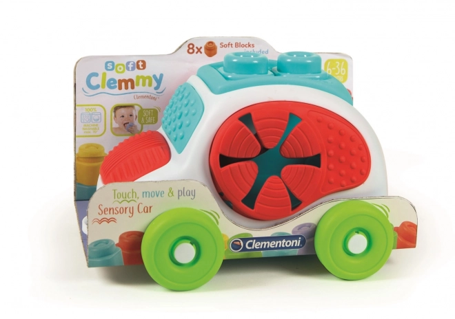 CLEMENTONI SOFT CLEMMY Miękkie sensoryczne autko do układania z klockami