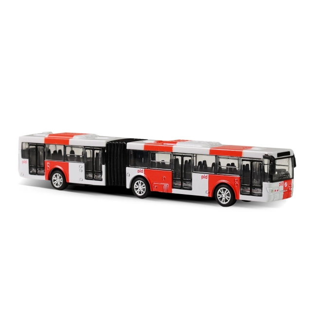 Czerwony metalowy przegubowy autobus PID Praga