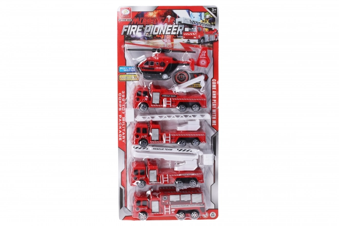 Zestaw strażacki – pojazdy na napęd typu pull-back 17 cm, 5 szt.