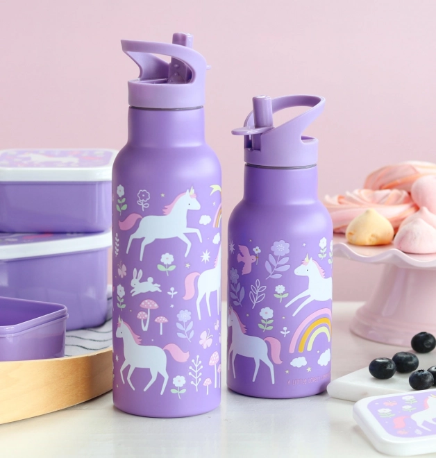 A Little Lovely Company Butelka ze stali nierdzewnej 500 ml – Jednorożce i tęcza