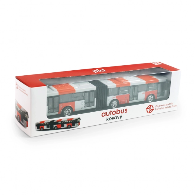Czerwony metalowy przegubowy autobus PID Praga