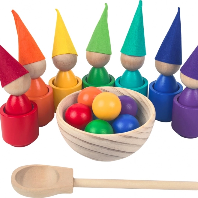 Tęczowe laleczki z piłeczkami – montessori drewniana zabawka 7 kolorów