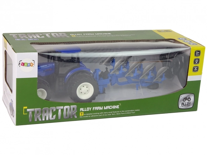 Zdalnie sterowany traktor 1:24 Niebieski pług metalowy