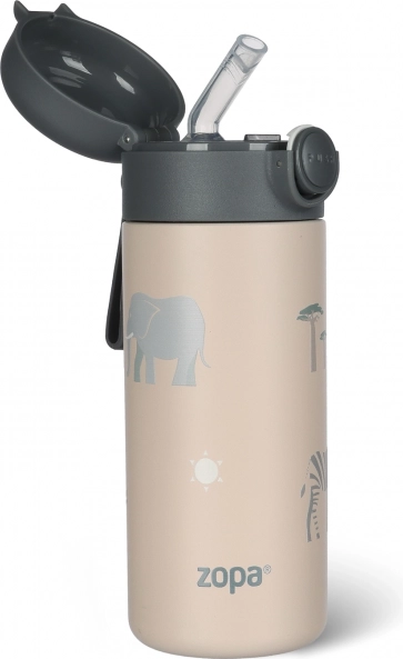 Termoska na napoje ze słomką i silikonowym uchwytem 350 ml, Safari