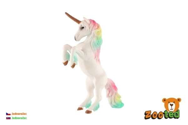 Jednorożec biały z tęczową grzywą zooted plastik 18cm w woreczku