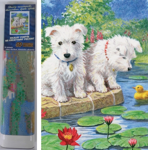 Diamentowe malowanie Pieski z liliami wodnymi 30 × 40 cm