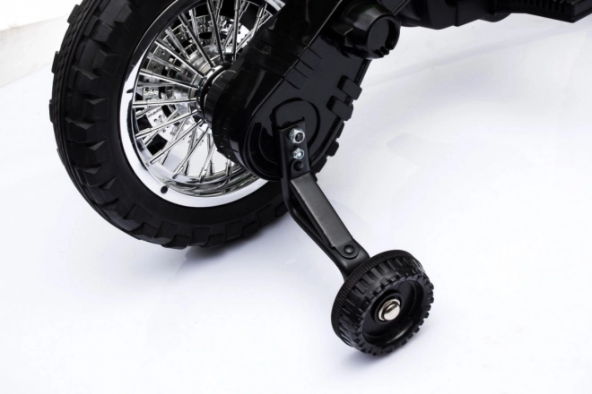 Dziecięcy elektryczny motocykl cross na akumulator – zielony, z kółkami pomocniczymi i światłami LED