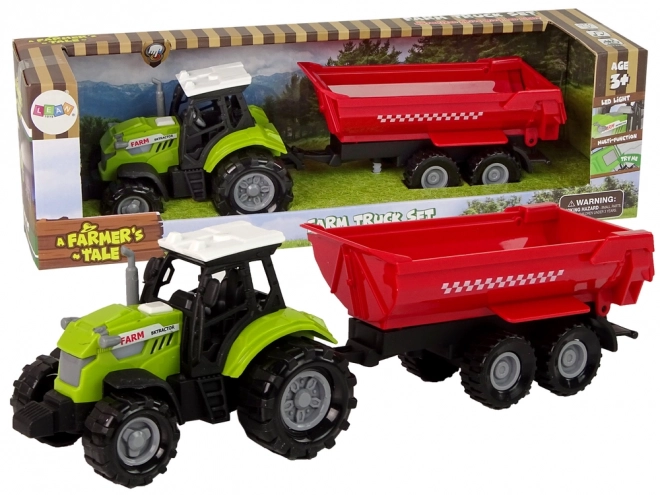 Zielony traktor z czerwoną przyczepą Dźwięk