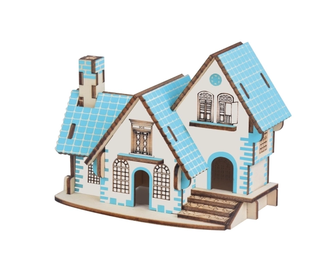 Woodcraft Drewniane 3D puzzle Niebieski dom