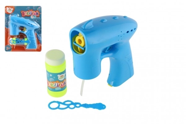 Pistolet na bańki niebieski plastik 13cm + wkład na baterie na karcie