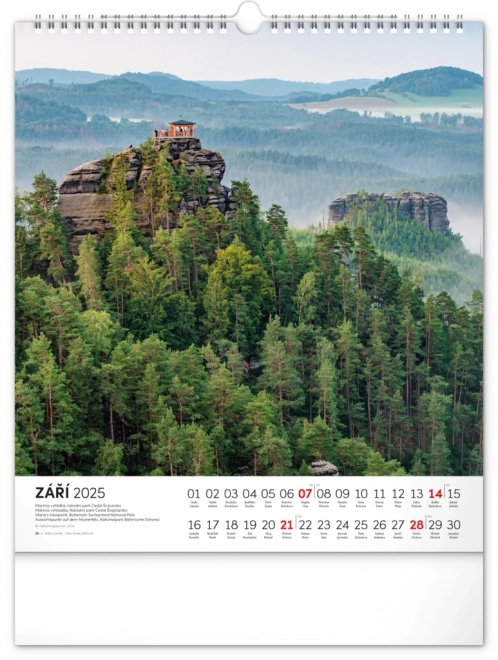 NOTIQUE Kalendarz ścienny Wycieczki po krajobrazie czeskim 2025, 30 x 34 cm