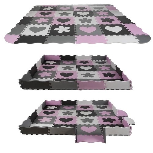 Kontrastowe różowe piankowe puzzle z sercami i kwiatkami