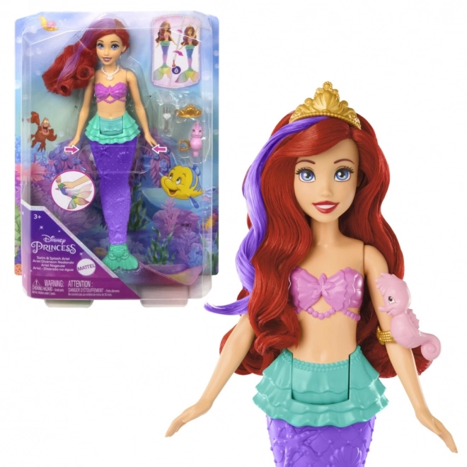 MATTEL Disney Princess lalka Ariel mała syrenka pływa, zmienia kolor