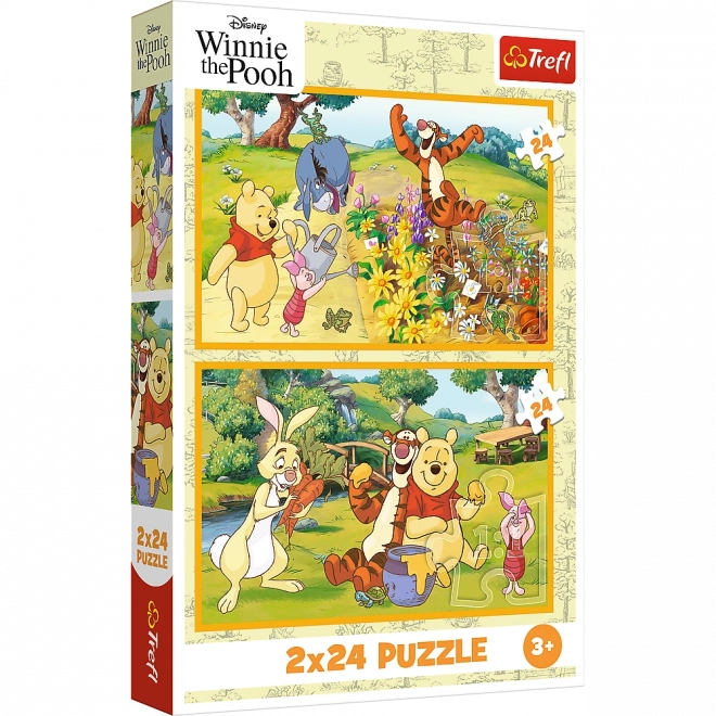 Puzzle 2x24 Disney Kubuś Puchatek - Dzień w ogrodzie