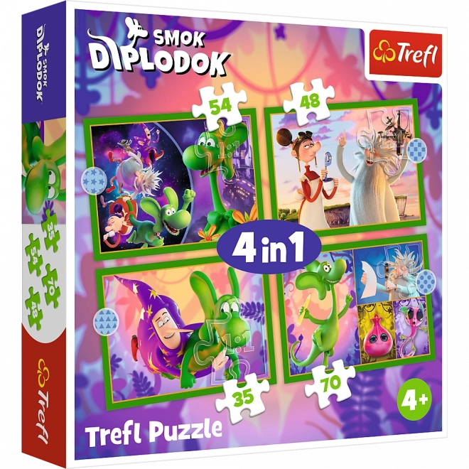 Puzzle 4w1 Świat Smoka Diplodoka