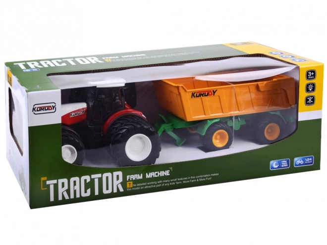 Zdalnie sterowany traktor z gumowymi kołami + przyczepa RC0601