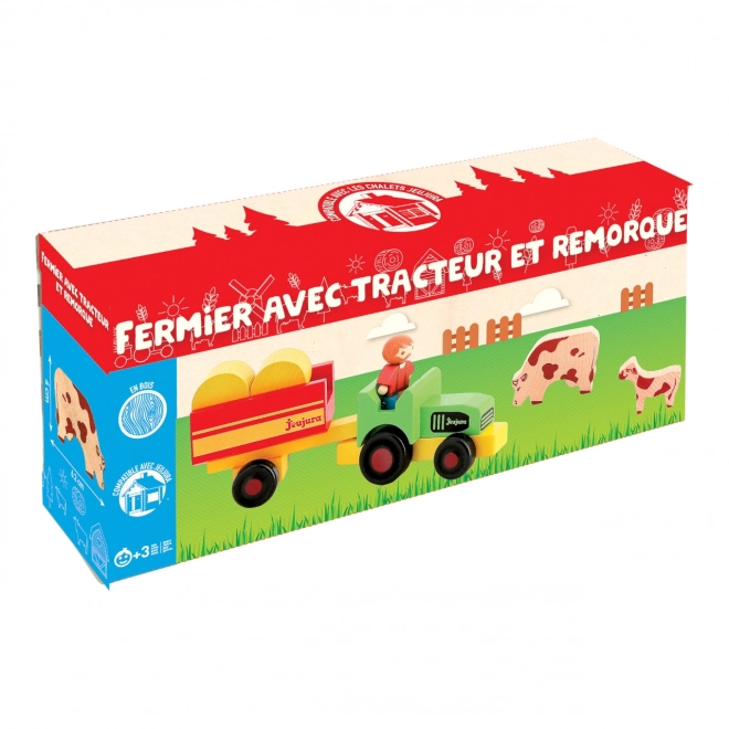 Jeujura drewniane figurki rolnik z traktorem