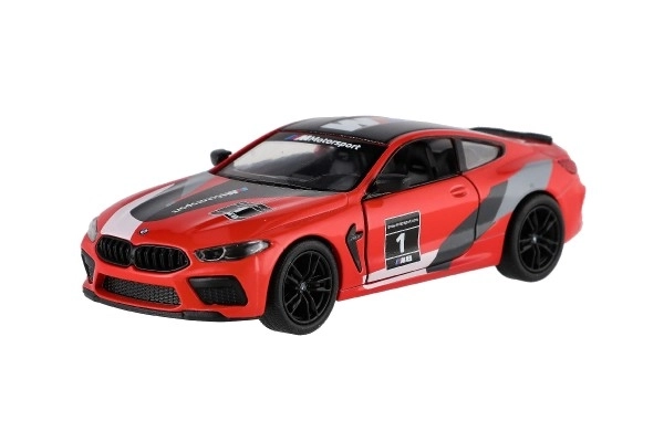 Samochód Kinsmart BMW M8 Competition Coupé 1:38 metal/plast 12,5cm 4 kolory na napęd wsteczny 12 sztuk w pudełku