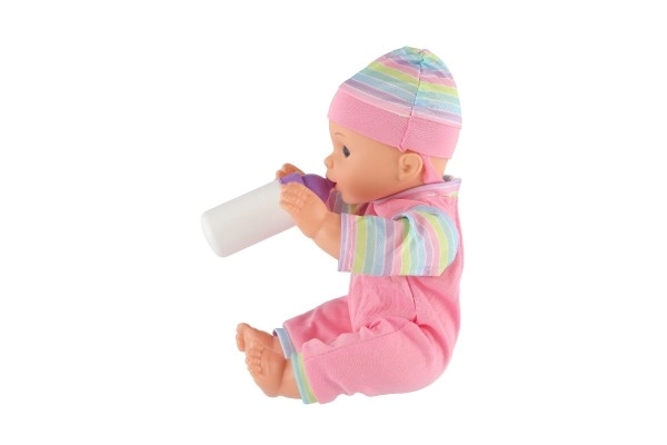 Lalka niemowlę 30cm z plastiku w nosidełku/fotelik samochodowy z butelką w blisterze