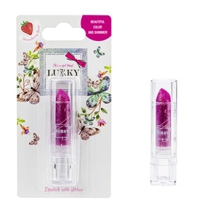 Lukky szminka z brokatem, smak truskawkowy, purpurowa