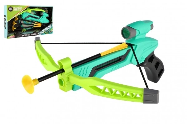 Pistolet/kusza z łukiem na przyssawki plastik 25cm + strzały 3szt w pudełku 36x21x5cm