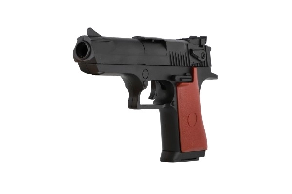 Pistolet na korki 17cm plastik + naboje 12szt + tarcza 2szt na karcie