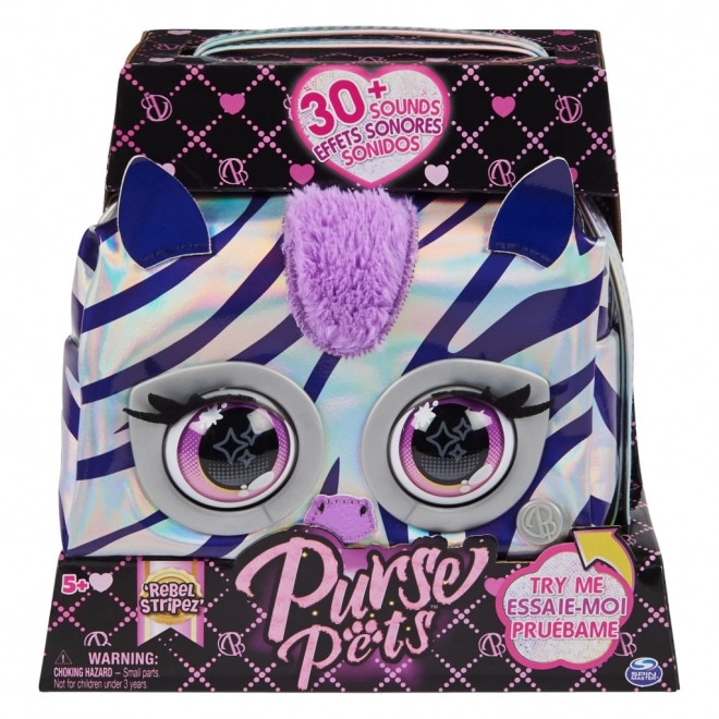 Metaliczna interaktywna torebka Purse Pets zebra