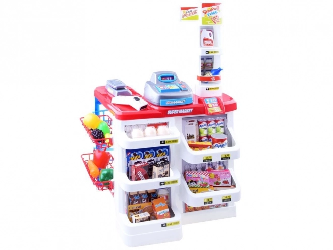 Dziecięcy supermarket z kasą i skanerem