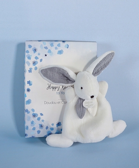 Doudou Pudełko prezentowe niebieskie - mini króliczek 17 cm