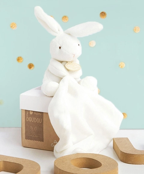 Doudou zestaw upominkowy - króliczek z przytulaczem 10 cm