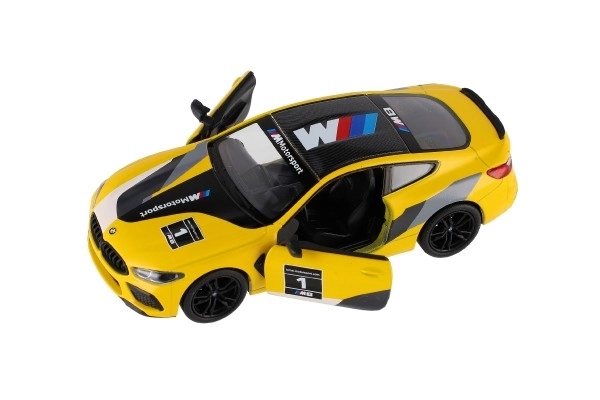 Samochód Kinsmart BMW M8 Competition Coupé 1:38 metal/plast 12,5cm 4 kolory na napęd wsteczny 12 sztuk w pudełku