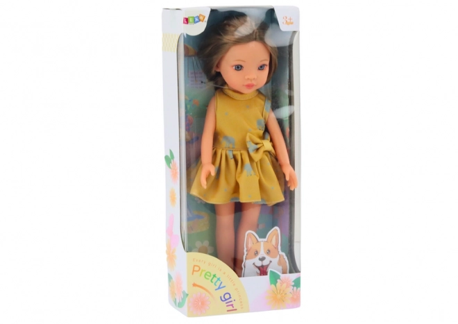 Lalka żółta sukienka Brązowe włosy Duża lalka 33cm