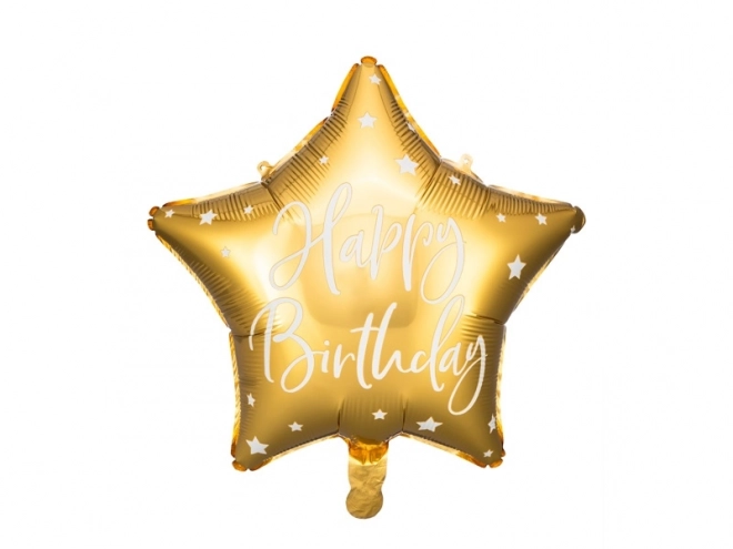 Złoty foliowy balonik z gwiazdą Happy Birthday - 40 cm