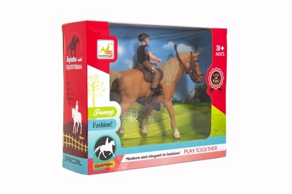 Koń + dżokej plastikowy 15cm w pudełku 20x16x5,5cm