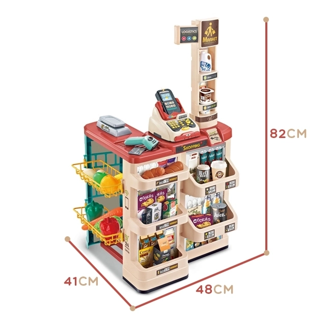 Supermarket z wózkiem zakupowym i skanerem