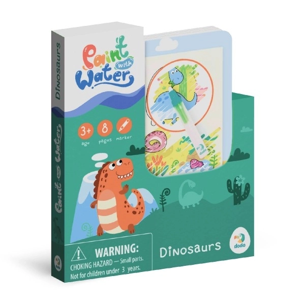 Magiczne malowanie wodą Dinozaury kolorowanki/blok 12x14cm + pędzel 8 arkuszy w pudełku