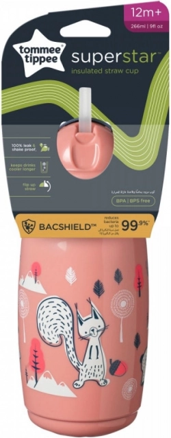 Tommee Tippee różowy kubek termiczny ze słomką 266 ml