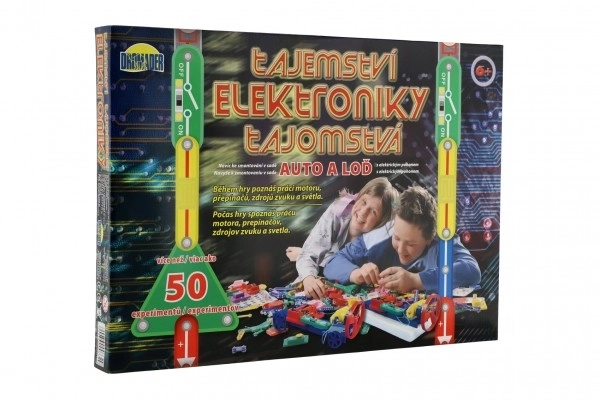 Tajemnice Elektroniki - Samochód, statek 50 eksperymentów na baterie w pudełku 46,5x33,5x4cm od 6 lat