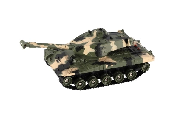 Czołg RC plastikowy 27cm 27MHz na baterie + pakiet ładowalny z dźwiękiem w pudełku 37x17x19cm