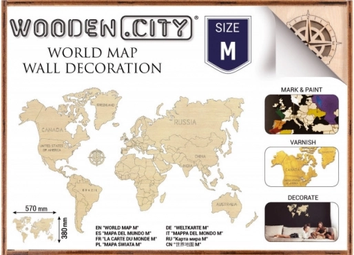 Drewniana mapa świata M 57 × 38 cm WOODEN CITY
