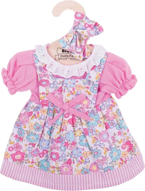 Różowa kwiecista sukienka dla lalki 38 cm z opaską BIGJIGS TOYS