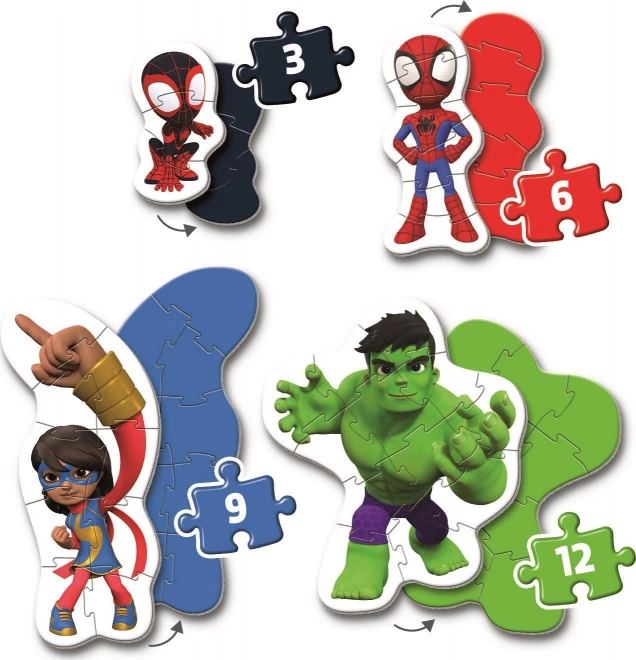 CLEMENTONI Moje pierwsze puzzle Spidey i jego niesamowici przyjaciele 4w1 (3,6,9,12 elementów)