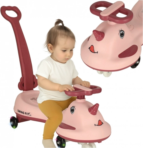 Różowy jeździk LED Unicorn z rączką