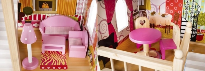 Drewniany domek dla lalek z wyposażeniem 90 cm