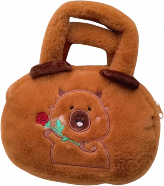 Torba pluszowa z kapibarą i różą brązowa 20 cm