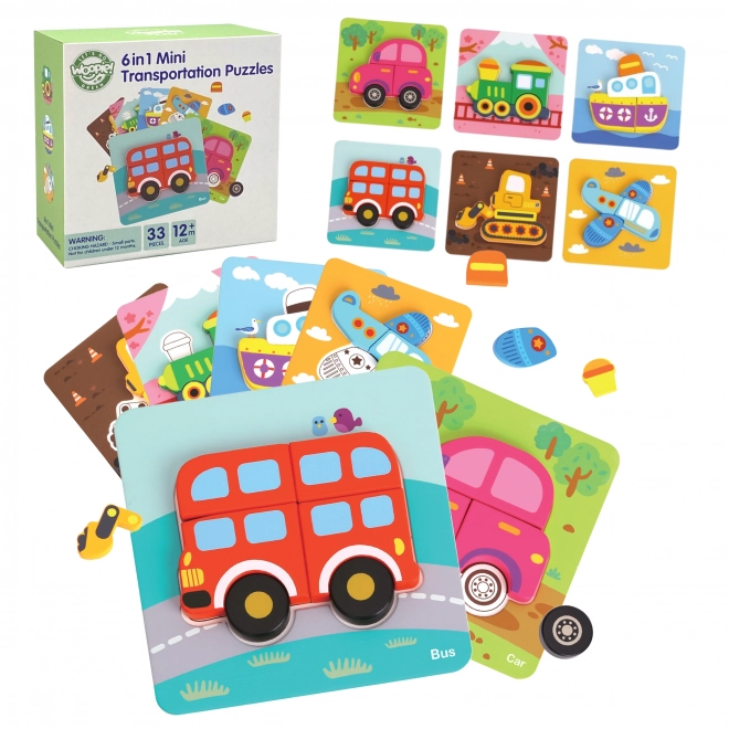 Woopie drewniane puzzle pojazdy Montessori FSC