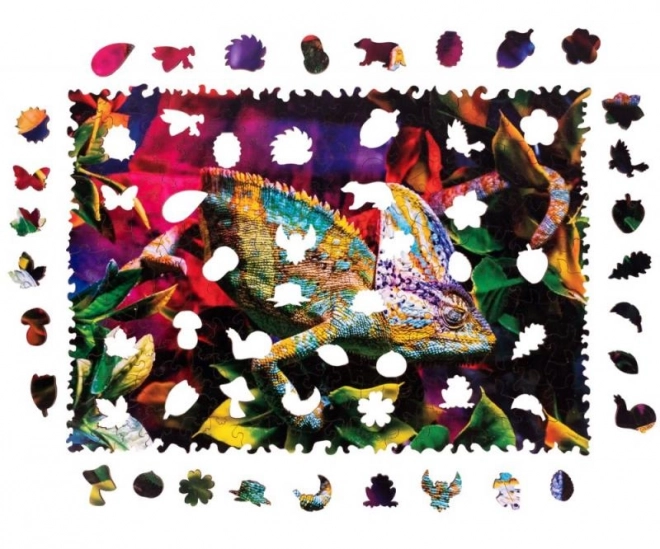 DREWNIANE KOLOROWE PUZZLE - Wspaniały kameleon