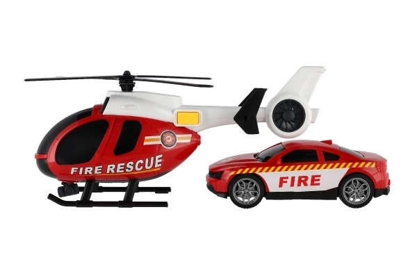 Strażacki zestaw ratowniczy z helikopterem i samochodem