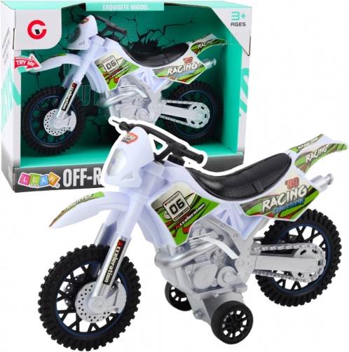 Biały motokrosowy off-road ze świetlnymi i dźwiękowymi efektami