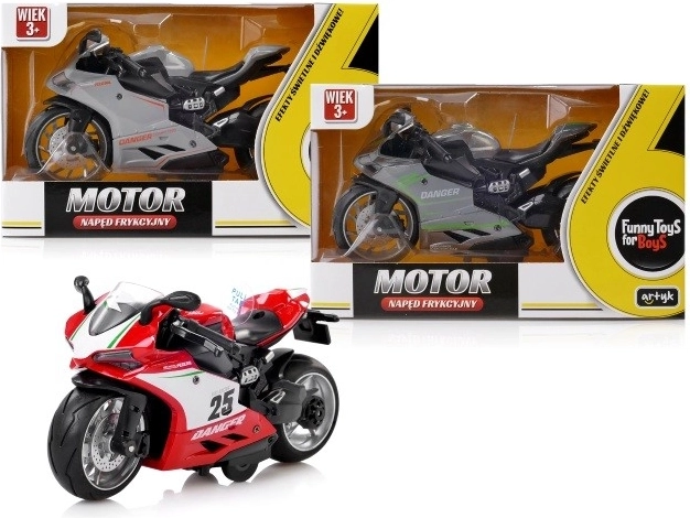 Motocykl z napędem frykcyjnym z dźwiękiem i światłem